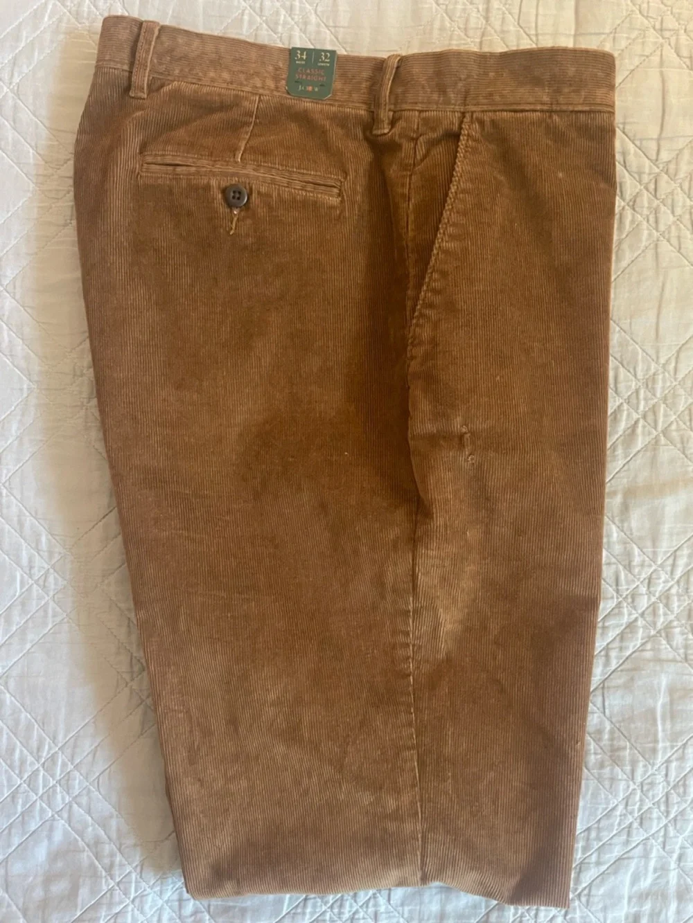 J. CREW Broken-in Straight pant in stretch‎ corduroy in Duckwood SZ 34 NWD CM717